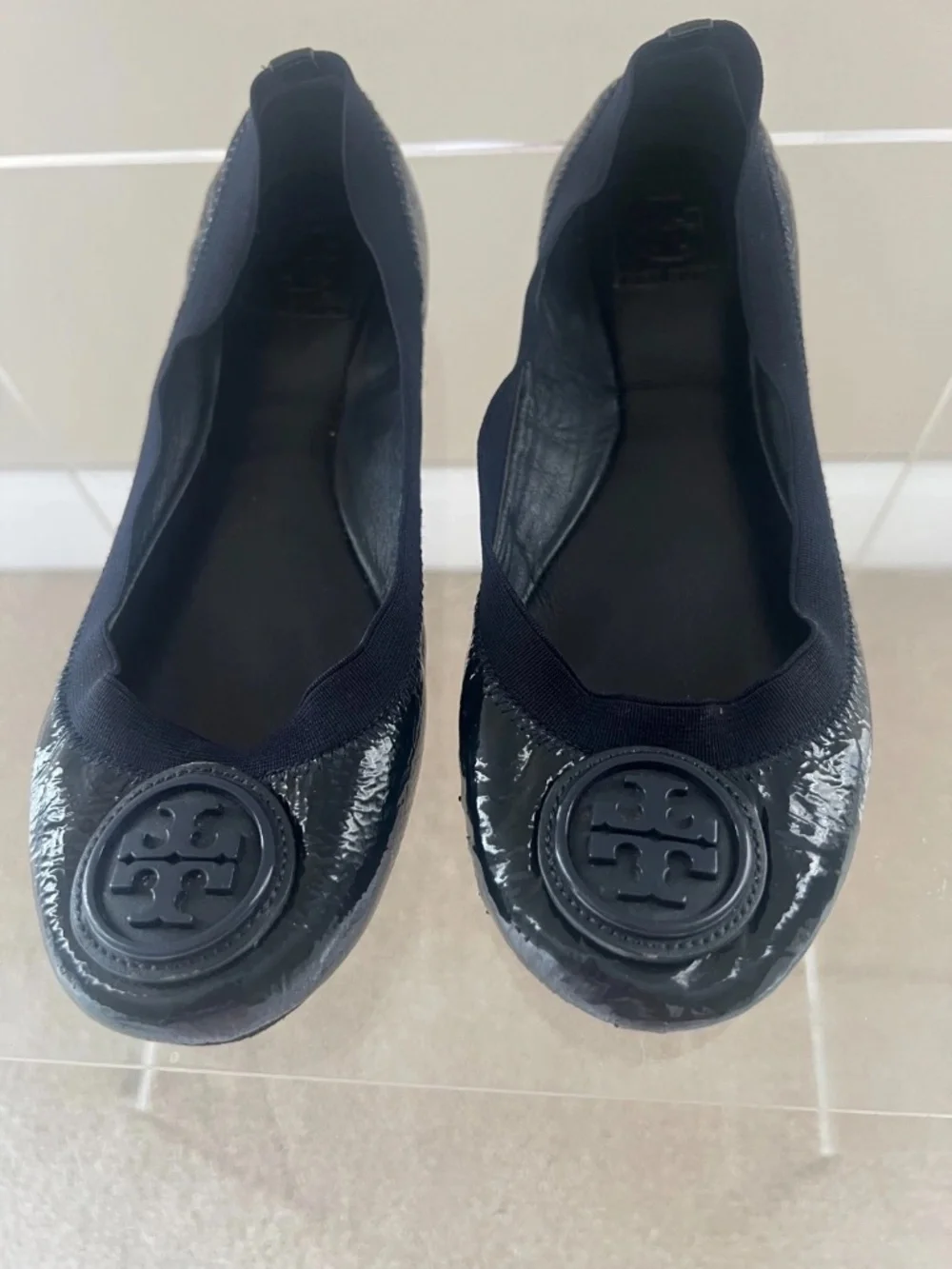 Tory Burch Caroline Ballet Flats Shoes Womens Size 8.5 Black Patent Leather